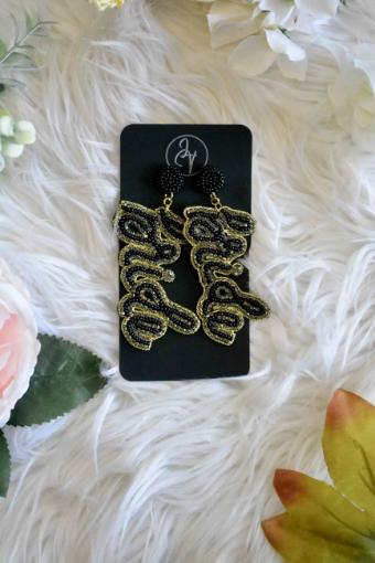 Elegance - Accessories by Lace & Veil Black BRIDE Beaded Earrings - 549174 #0 default thumbnail